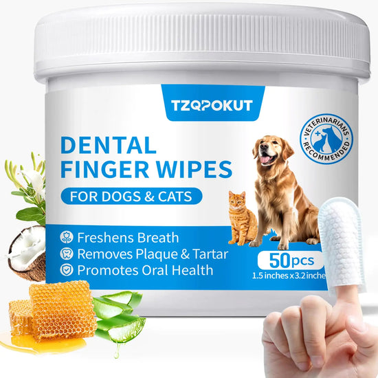 Tzqpokut Dog Teeth Cleaning Wipes Dog Dental Wipes for Dog Tooth Pet Dental Finger Wipes for Dogs & Cats - Reduces Plaque & Freshens Breath (50 Count)