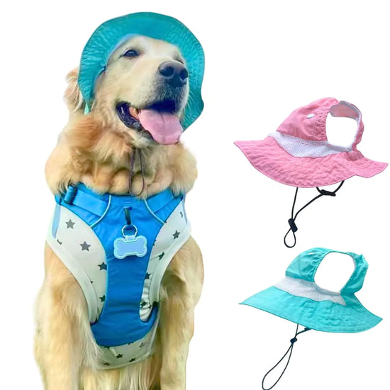 Dog Hat with Ear Hole for Large Dog Sunscreen Summer Bucket Hats Cat Suncare Hat Cooling Outdoor Hat Sun Protection Pet Caps (Blue X-Large)