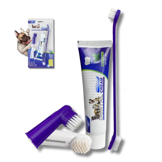 Pet Dog Dental Care Fresh Breath Kit with Dog Toothpaste Dog Toothbrush and Finger Brush Reduces Plaque & Cleans Tartar Healthy & Clean Dog Teeth Pet Toothpaste Beef Flavor