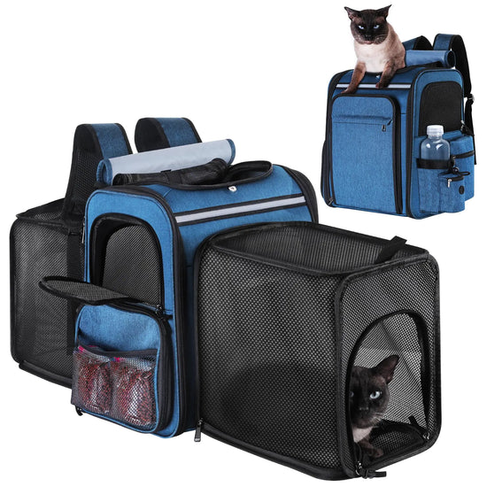 Groxkox Cat Carrier Backpack for TravelDog Carrier Backpack for Large cat Small DogsPuppies Up to 20 LbsExpandable Cat Backpack for Outdoor HikingPet Carrier BackpackCat Backpack Carrier (Blue)