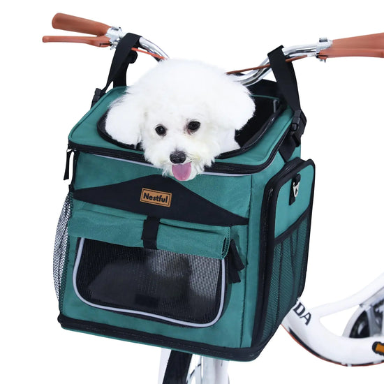 Dog Bike Basket Carrier Expandable Foldable Dog Basket for Bike Soft-Sided Dog Bike Carrier Pet Travel Bag Bike Dog Carrier Backpack Carrier Safe and Easy for Small Cats and Dogs (Green)