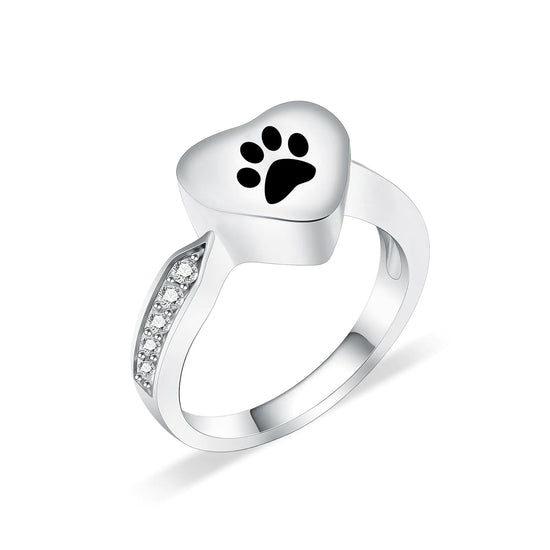 Love Heart Urn Ring for pet Dog Cats Ashes Keepsake Memorial Jewelry Paw Print Cremation Finger Rings (6