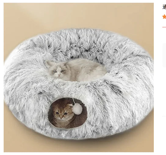 Multifunctional Plush Cat Bed with Tunnel and Peephole