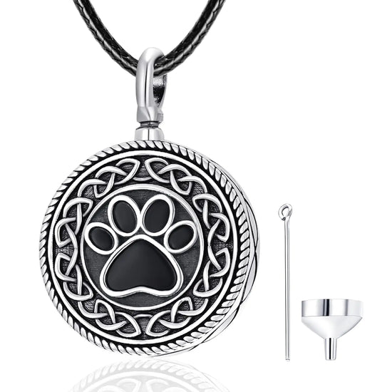 Dreamboat Urn Necklace for Dog Ashes 925 Sterling Silver Paw Print Ash Keepsake Pendant Celtic Knot Coin Pet Cremation Memorial Jewelry for Women Men