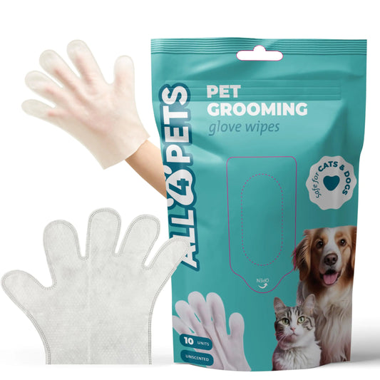 All 4 Pets Dog Washing Gloves Pet Grooming Gloves – 10-Pack Pet Cleaning Gloves for Dogs – Natural Plant Fiber Dog Cleaning Wipes for Body Ears Tear Stain Wipes – Ideal for Travel Outdoors