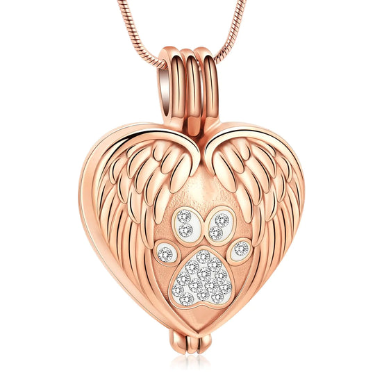 Pet Cremation Jewelry for Ashes Pendant Paw Print Pet Heart Urn Necklace Memorial Keepsake Jewelry for Pet/Dogs/Cats Ashes