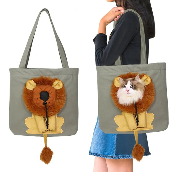 Cat Carrier Tote Bag with Lion Face Hole Cat Carrier Bag with Head Hole Cute Lion Shaped Pet Canvas Shoulder Bag Portable Carrying Bag for Small Dogs and Cats Pet Supplies