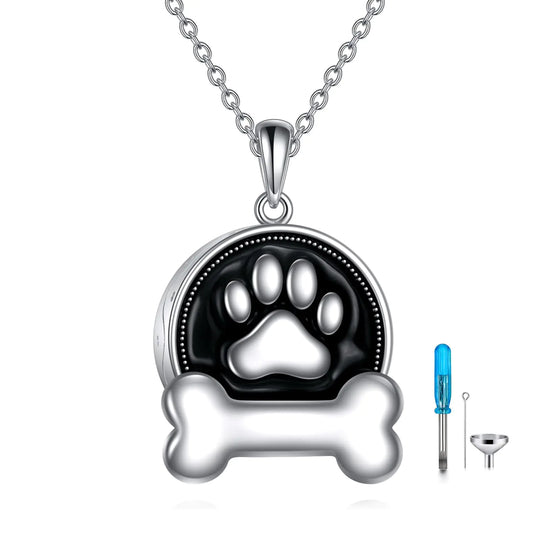 Dog Pet Urn Necklace for Ashes Sterling Silver Double Paw Print Memorial Ash Keepsake Cremation Jewelry Loss Of Pet Sympathy Gifts for Dog Cat Lovers (Dog Paw)