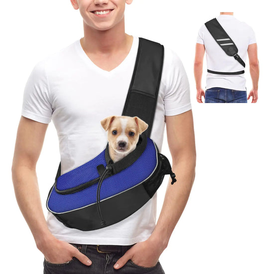 Gloppie Dog Carriers for Small Dogs Breathable Pet Sling Carrier Travel Cat Carrier Puppy Carrier Hands Free Dog Carrying Bag for 5lb Dogs Klein Blue S