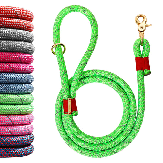 Fnsyxpm Nylon Rope Dog Leash Reflective Handmade Braided Strong Dog Leash Heavy Duty Rope Leash for Medium Large Dogs (5 FT - 3/5" Green)