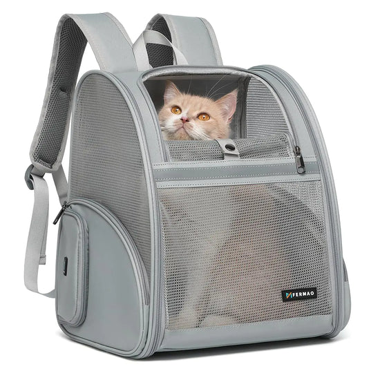 Cat Backpack Carrier Mesh Small Cat Carrier Backpack Airline Approved Pet Carriers for Medium Small Dog Puppy Kitten Bunny up to 15lbs Pet Bag for Travel Walking Hiking Outdoor (Gray)