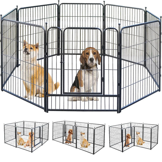 Dog Playpen Dog Fences for The Yard Dog Pen Indoor Portable Outdoor Dog Fence Dog Playpen for Large/Medium/Small Dogs Foldable Metal Dog playpen with Doors (A 8 Panels32" H)