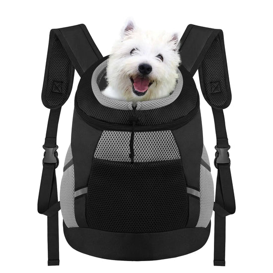 SMONT Dog Backpack Carrier Pet Lightweight Dog Carrier Backpack Small Dog Front Backpack Breathable Dog Carriers for Small Dogs with Safety Belt for Outdoor Hiking Travel Use M (7-14 lbs) Black